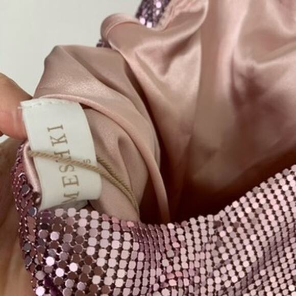 Meshki Glomesh Cowl Mini Dress Blush Pink Diamante Womens New Small - Picture 16 of 16